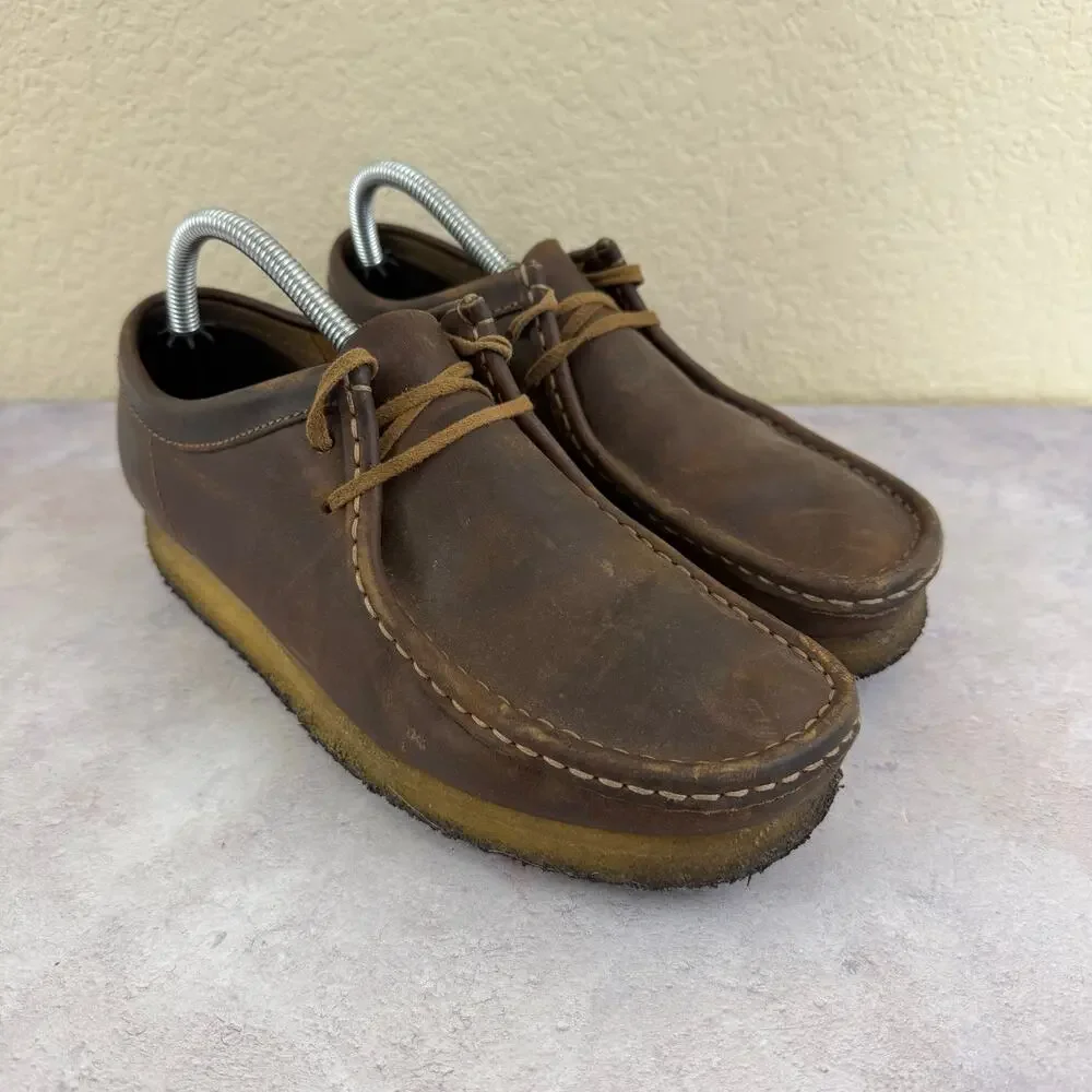 Clarks Originals Wallabee Shoes Mens Size 8 M Beeswax Brown Leather Lace Up